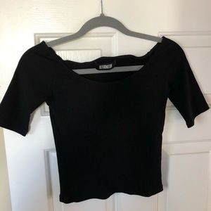 Reformation black off-the-shoulder top, stretchy ribbed material